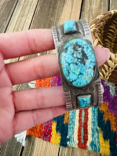 Handcrafted Old Pawn Sterling Silver & Turquoise Cuff Bracelet