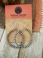 Navajo Sterling Silver Pearl Beaded Dangle Hoop Earrings