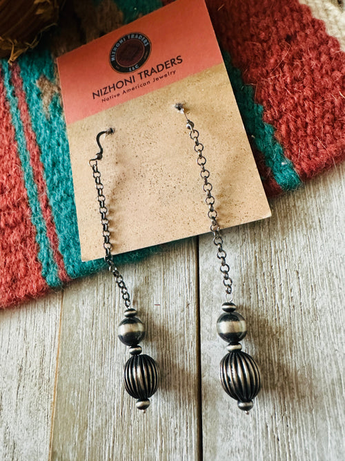 Handcrafted Sterling Silver Chain Beaded Dangle Earrings
