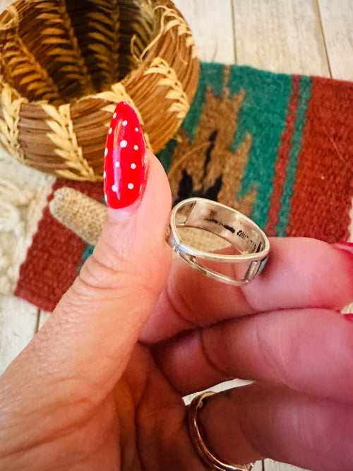 Old Pawn Navajo Sterling Silver & Turquoise Inlay Band Ring