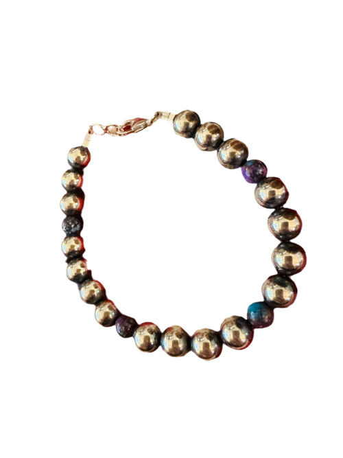 Navajo Lapis & Sterling Silver Beaded Bracelet l