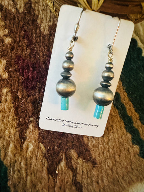 Handcrafted Turquoise & Sterling Silver Beaded Dangle Earrings