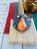 Old Pawn Navajo Sterling Silver & Orange Spiny Ring Size 8