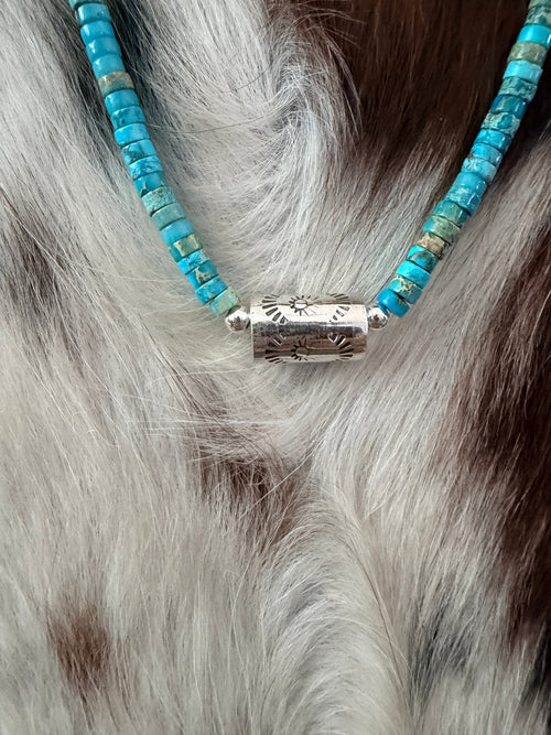 Handcrafted Turquoise & Sterling Silver Pearl 18” Beaded Necklace