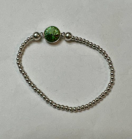 Beaded Stretch Bracelet w/ Center Crystal Peridot