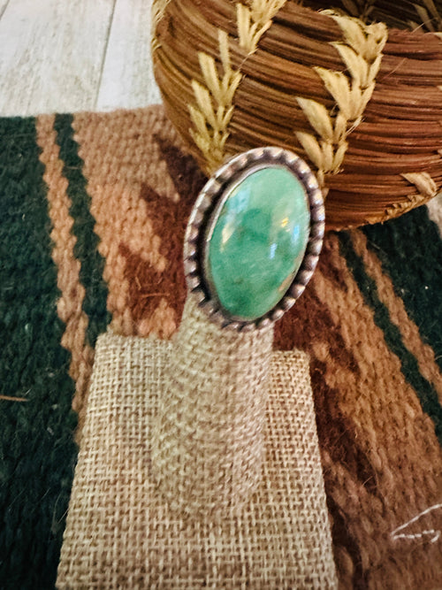Old Pawn Handcrafted Turquoise & Sterling Silver Ring Size 3.25