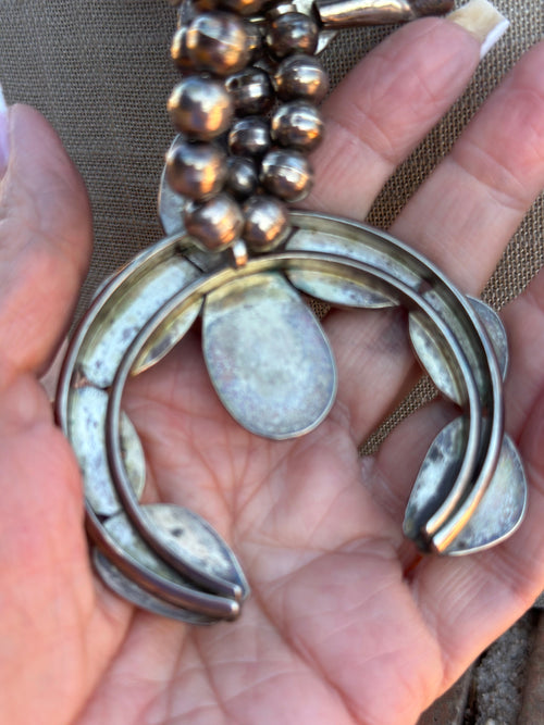 Estate Collection Old Pawn Turquoise & Sterling Silver Squash Blossom Necklace