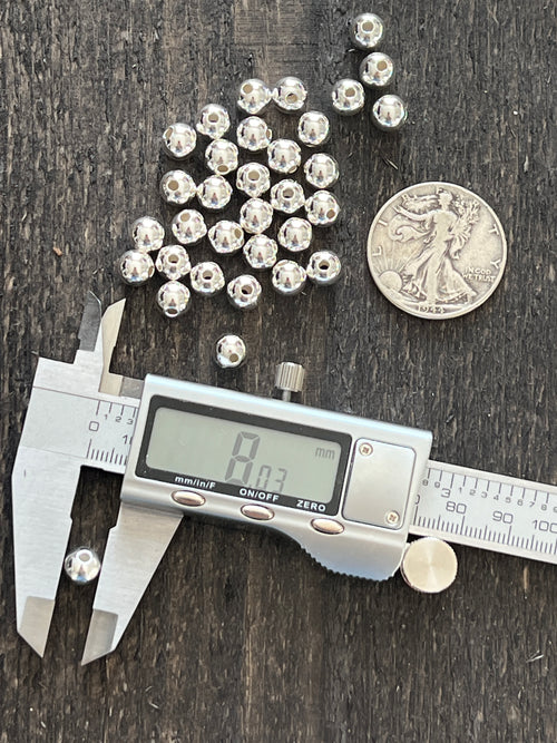10 Bright Sterling Silver Machine Made Seamless Round Beads, 8mm