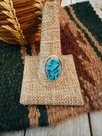 Old Pawn Handcrafted Turquoise & Sterling Silver Ring Size 12