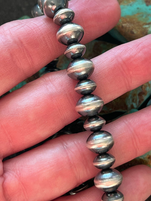 Vinita Cowboy Handcrafted Sterling Silver Stretch 8mm & 10mm Beaded Bracelet