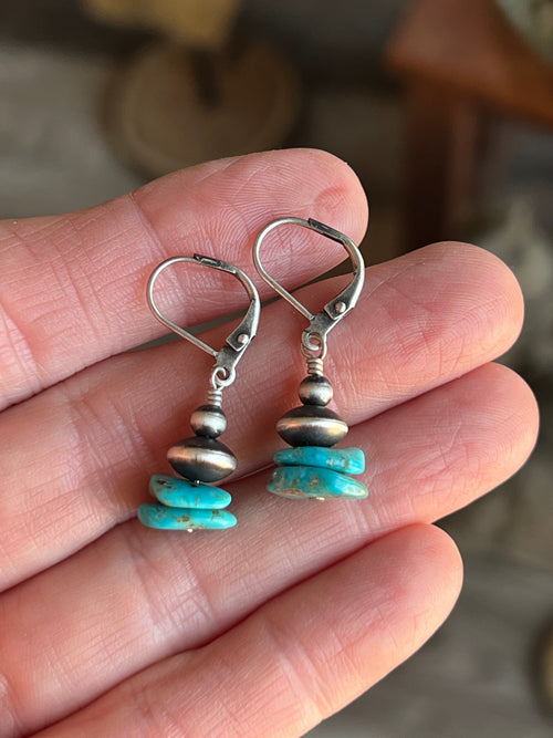 Navajo Made Sterling Silver Summer Lovin’ Sonoran Turquoise Beaded Drop Earrings, Leverback