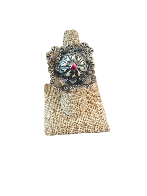Old Pawn Navajo Sterling Silver & Purple Spiny Concho Ring Size 7