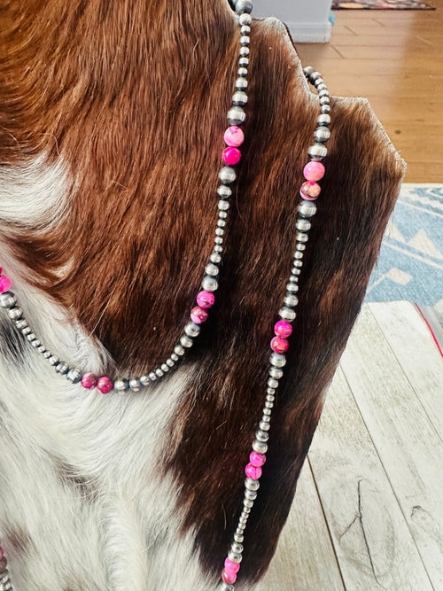 Handcrafted Sterling Silver & Pink Mojave Beaded Necklace