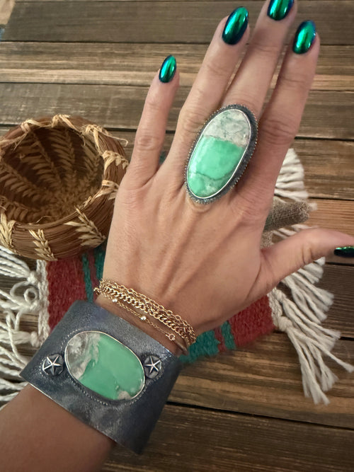 Handcrafted Vintage Old Pawn Turquoise & Sterling Silver Beaded Bracelet & Ring Set