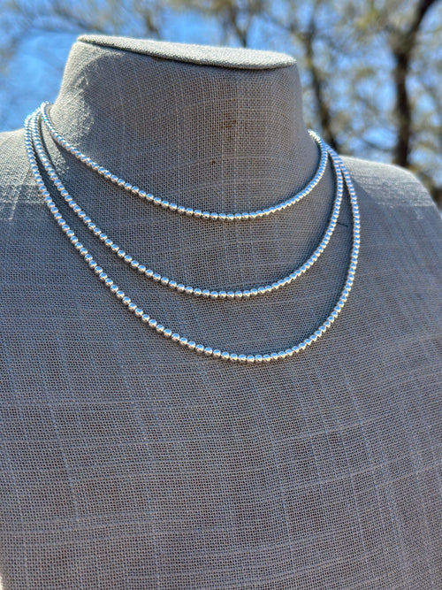 Sterling Silver Elegant Pearl Style Beaded Necklace 3mm