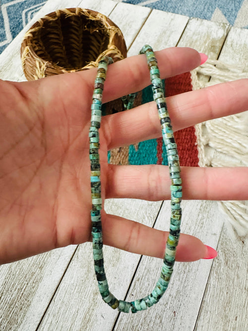Handcrafted Turquoise & Sterling Silver 18” Beaded Necklace