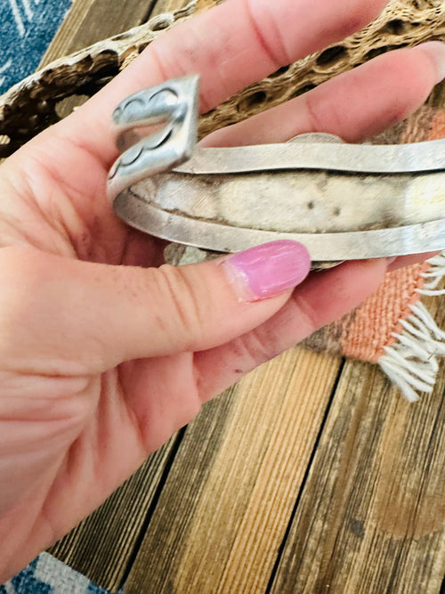 Navajo Old Pawn Morenci Turquoise & Sterling Silver Cuff Bracelet /