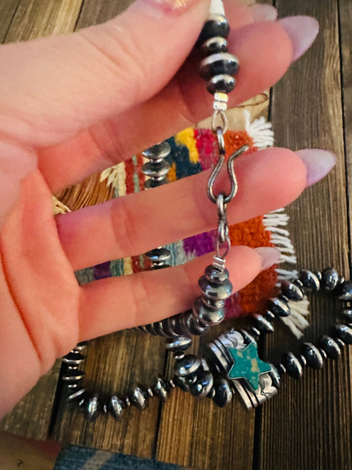 Handcrafted Turquoise & Sterling Silver Beaded Double Sided Jacla Necklace
