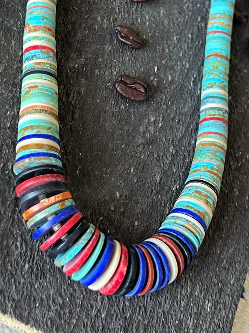 Ronald Chavez Handcrafted Multistone Heishi Beaded Santo Domingo Necklace