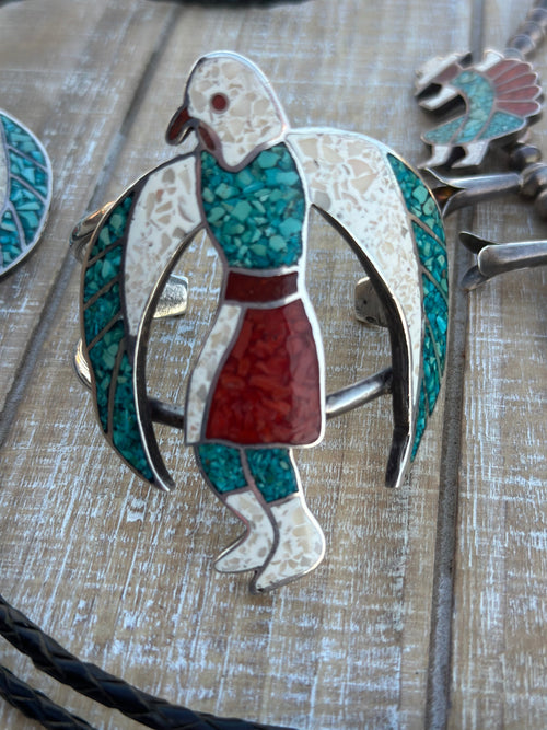 Handcrafted Old Pawn Vintage Chip Inlay Eagle Dancer Sterling Silver 5 Piece Jewelry Set
