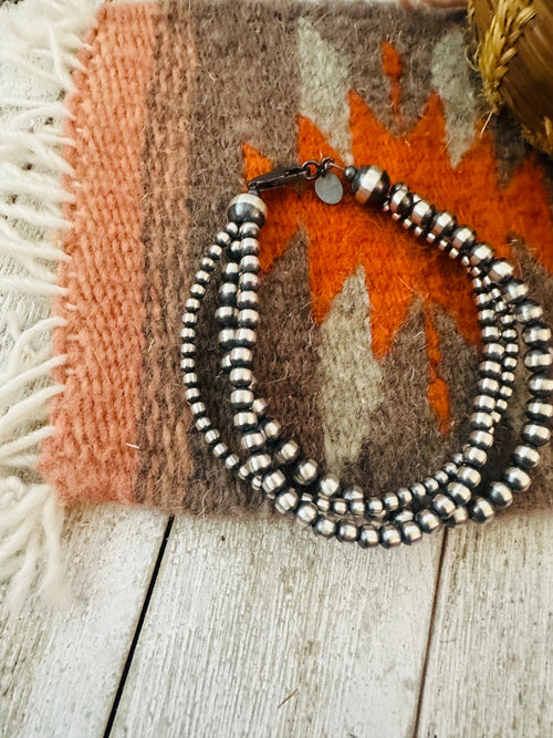 Navajo Sterling Silver Pearl Triple Strand Beaded Bracelet