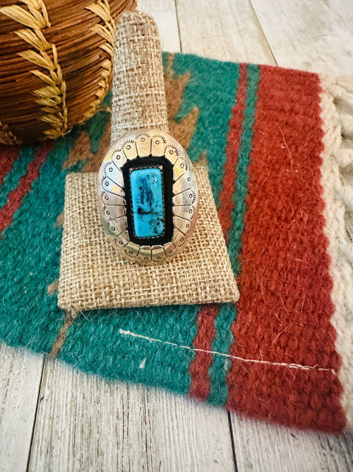 Old Pawn Navajo Sterling Silver & Turquoise Ring Size 11.75