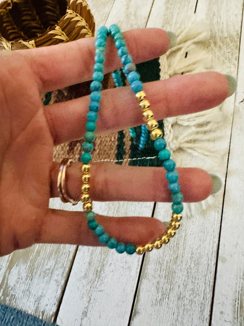 Handcrafted Turquoise & Gold Beaded 18” Necklace
