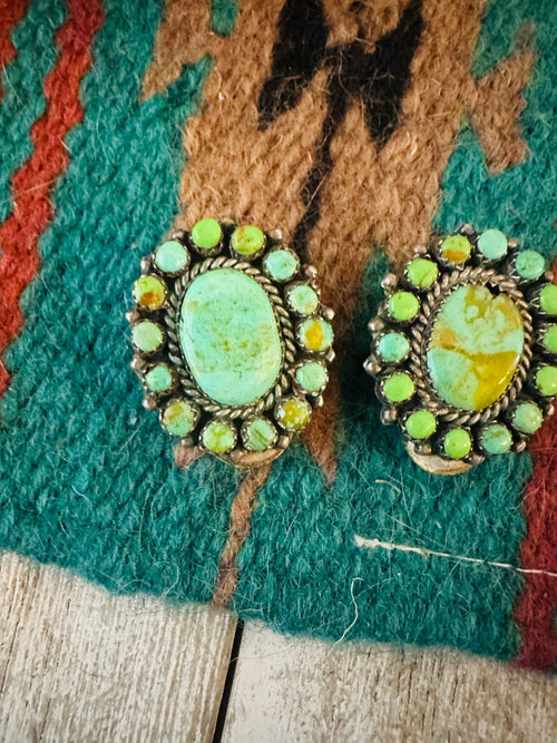 Old Pawn Navajo Sterling Silver & Turquoise Cluster Clip On Earrings