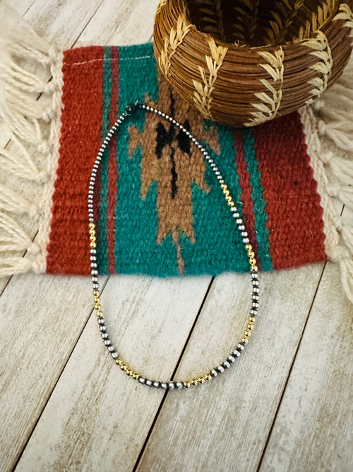 Navajo Sterling Silver & Gold Beaded 16” Necklace