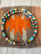 Navajo Multi Stone & Sterling Silver Beaded Wrap Choker Necklace