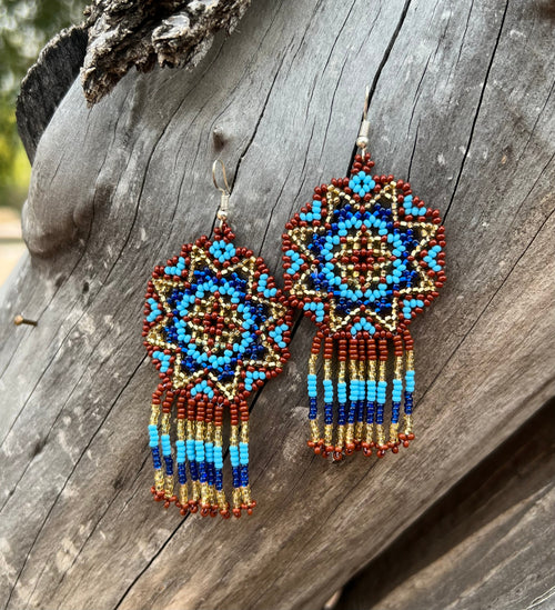 Handmade MultiColor Beaded Dangle Earrings (Turquoise, Burgundy, Gold)