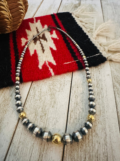 Navajo Sterling Silver & Gold Beaded 18” Necklace