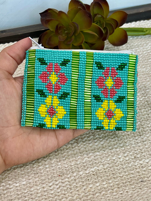 Handmade Beaded Flower Coin Purse