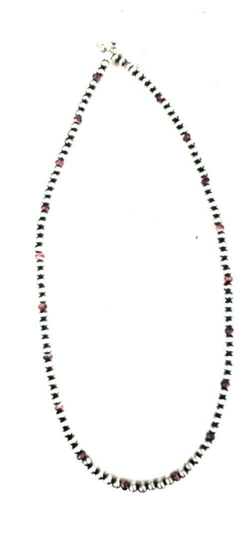 Handcrafted Sterling Silver Pearl & Purple Spiny Beaded 16” Necklace