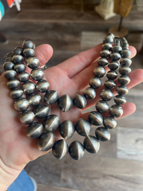 Handcrafted Sterling Silver Triple Strand Bead Statement Necklace by Rose Martin