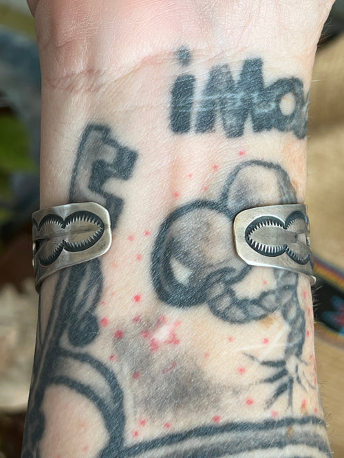 Old Pawn Don Lucas Split Stamped Sterling Silver and Multi Stone Cluster Cuff