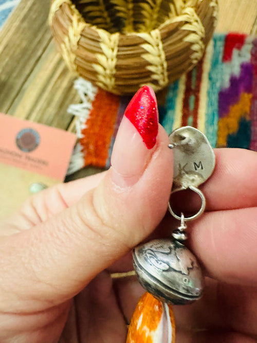 Handcrafted Turquoise, Spiny & Sterling Silver Beaded Dangle Earrings
