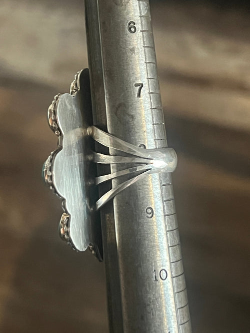 Handcrafted Sterling Silver and Hubei Turquoise Cluster Ring by Rosella Paxson, Size 8.75