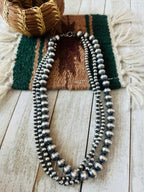 Navajo Sterling Silver Pearl Triple Strand Beaded Necklace