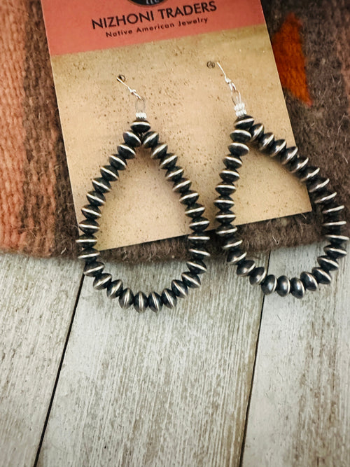 Navajo Sterling Silver Pearl Beaded Dangle Hoop Earrings