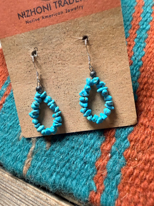 Handcrafted Turquoise Beaded Dangle Hoop Earrings