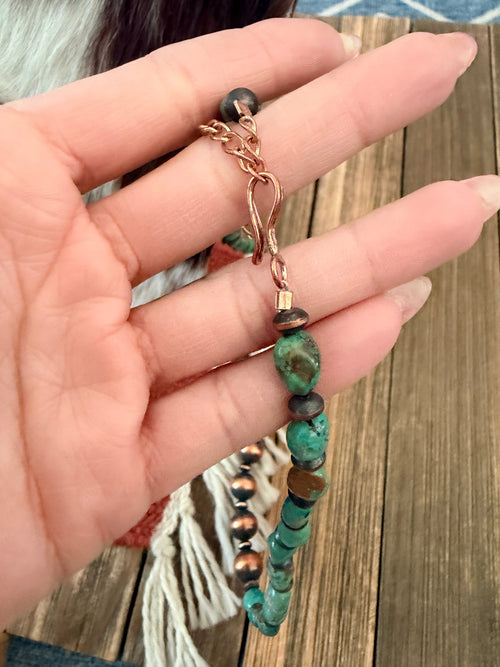 Handcrafted Turquoise & Copper 20” Beaded Necklace
