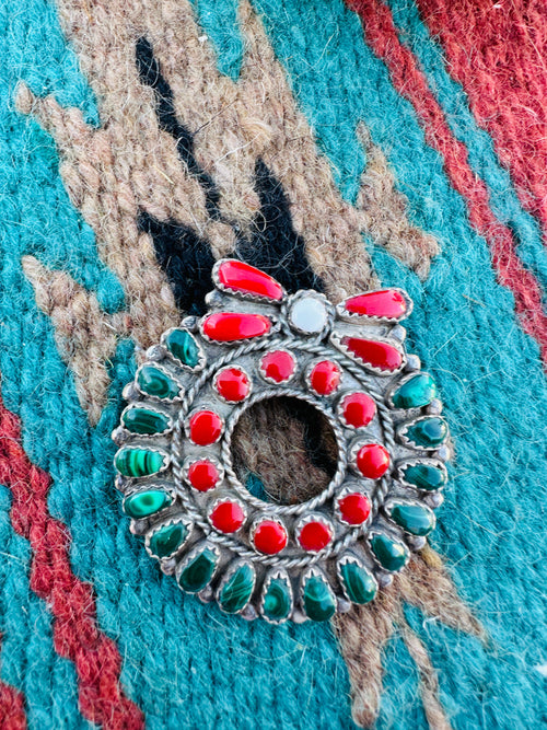 Old Pawn Handcrafted Sterling Silver and Multi Stone Wreath Brooch