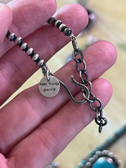 Navajo Electric Rainbow Sterling Silver, Turquoise and Purple Spiny Oyster Single Strand Beaded Necklace by Rose Martin, 16 + 2 Inches