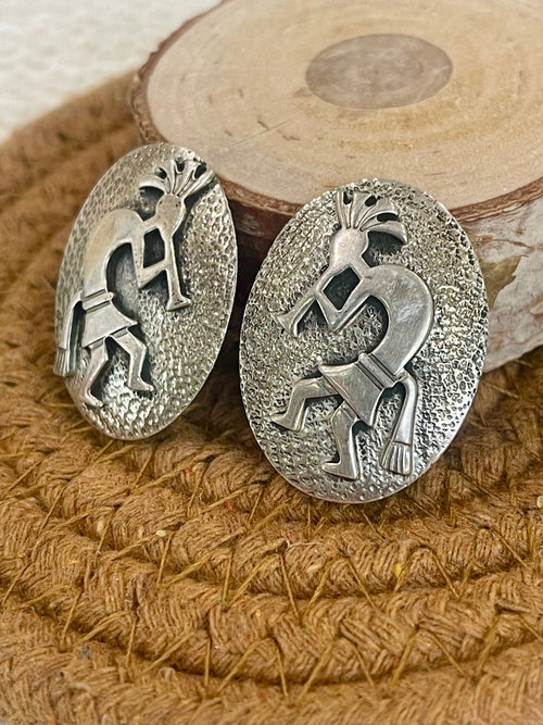 Old Pawn Sterling Silver Cluster Kokopelli Clip On Earrings
