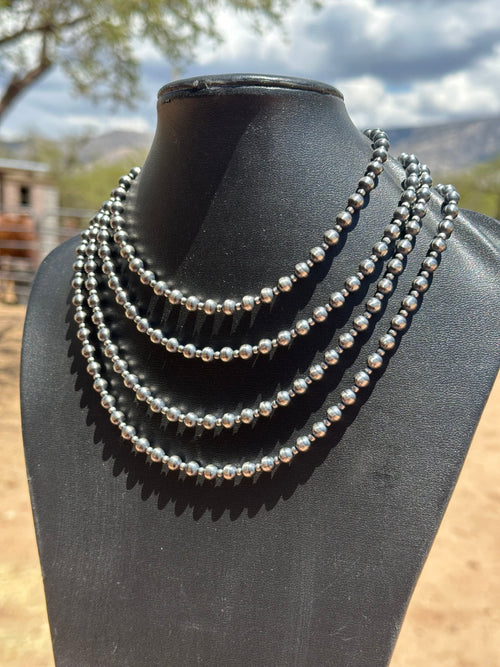 Handcrafted Patterned Pearl Style 3-6mm Sterling Silver Beaded Necklaces