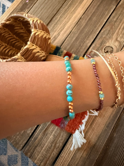 Handcrafted Turquoise & Copper Beaded Stretch Bracelet