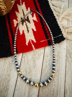 Navajo Sterling Silver & Gold Beaded 18” Necklace