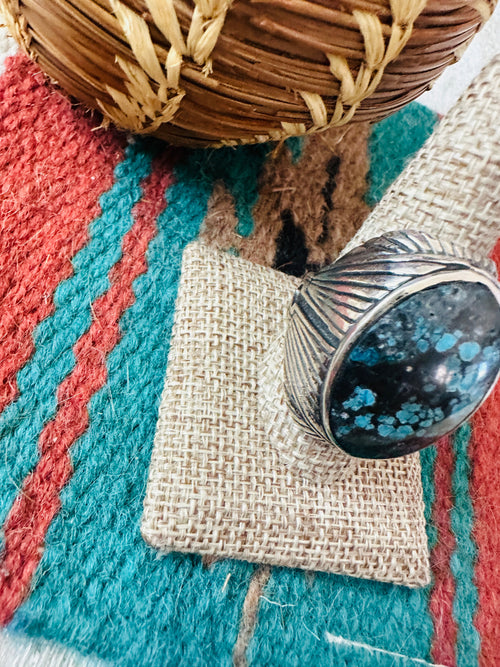 Old Pawn Navajo Sterling Silver & Kingman Web Turquoise Men’s Ring Size 10