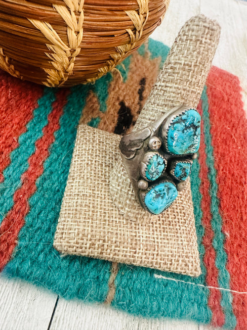 Old Pawn Navajo Sterling Silver & Kingman Turquoise Cluster Ring Size 10.25